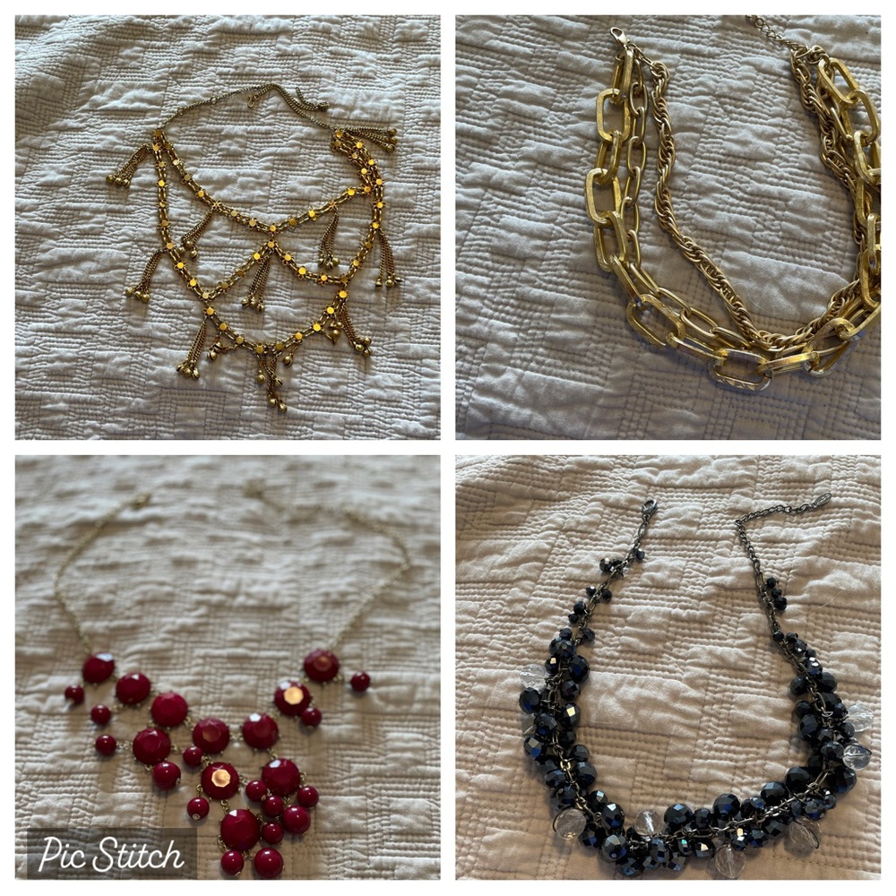 4 Necklaces :Cherry Red Necklace,  Midnight Blue Necklace, Middle Eastern style
